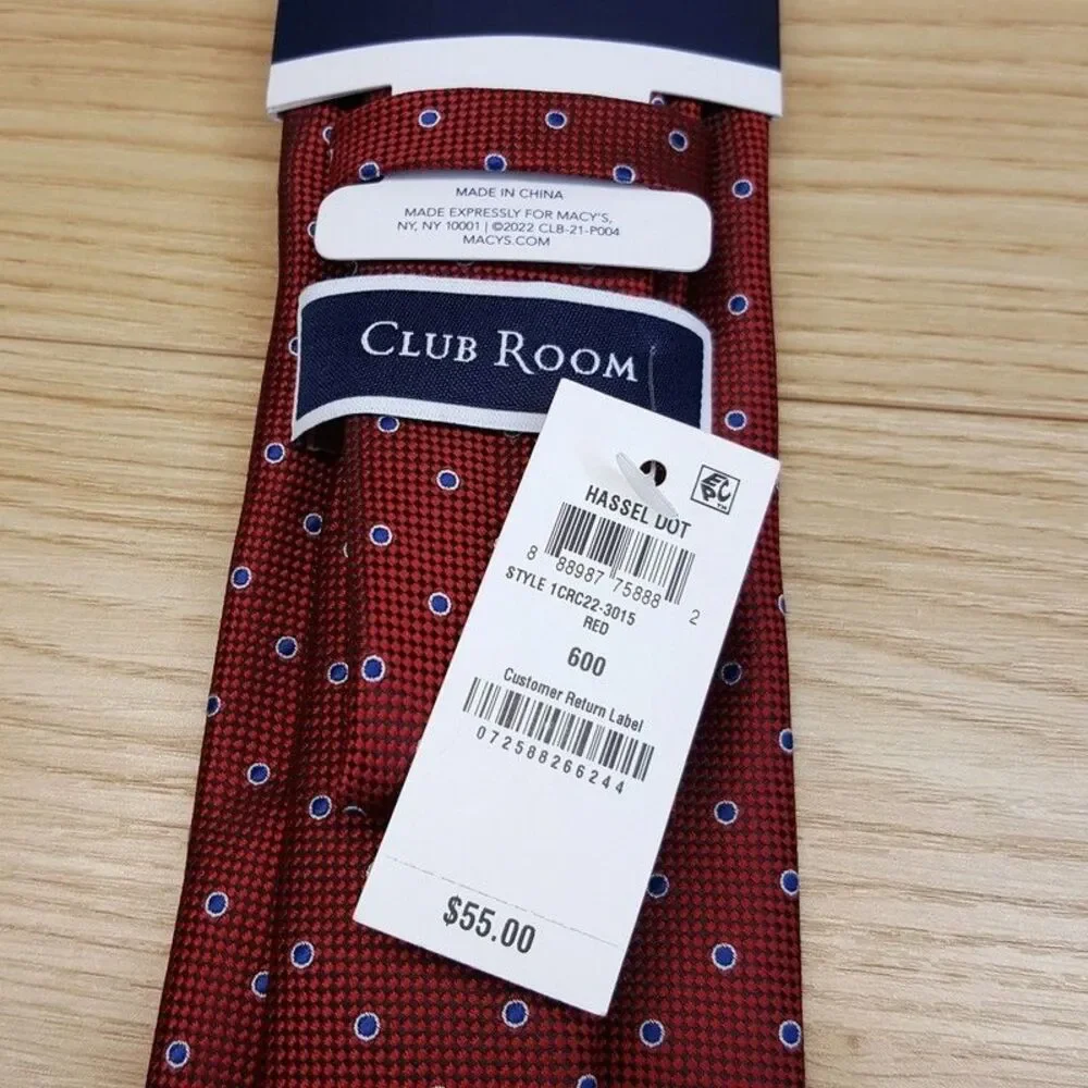 CLUB ROOM Mens Neck Tie Red Micro Check Blue Polka Dot Modern Classic